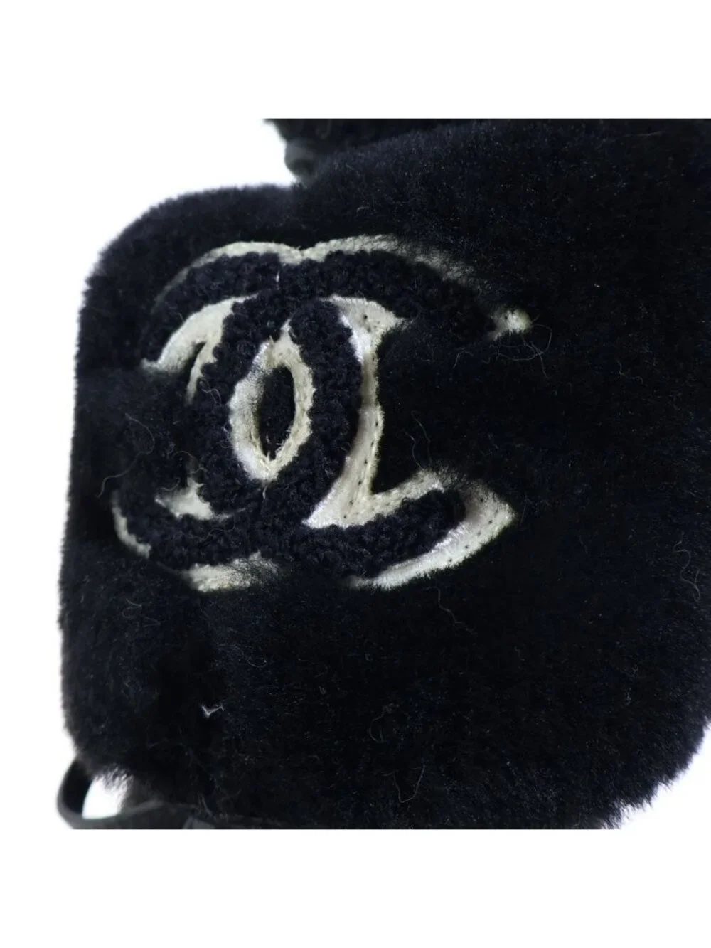 Chanel CC Logo Boots CC Fur Paneled Leather Heels Black